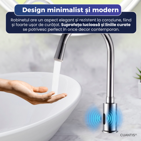 Robinet inteligent cu senzor infraroșu, oțel inoxidabil, cap rotativ 360°, aerator fagure [6]