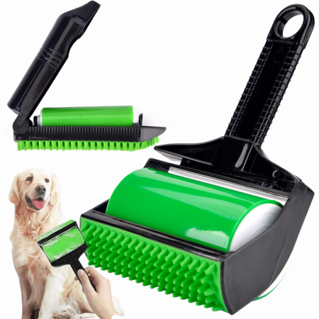 Rola scame - Set rolă reutilizabilă pentru păr de animale și scame – rola mare + rola mică pliabilă, ABS și silicon