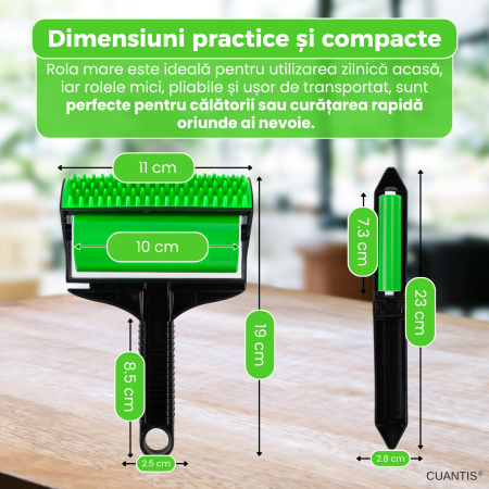 Set rolă reutilizabilă pentru păr de animale și scame – rola mare + rola mică pliabilă, ABS și silicon [3]