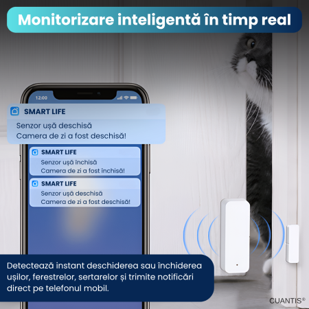 Senzor inteligent uși și ferestre WiFi Tuya – detectare deschidere, notificări instant, securizare locuință [2]