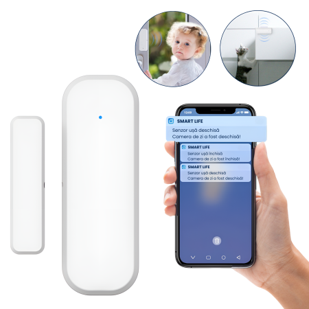 Sisteme de securitate - Senzor inteligent uși și ferestre WiFi Tuya – detectare deschidere, notificări instant, securizare locuință