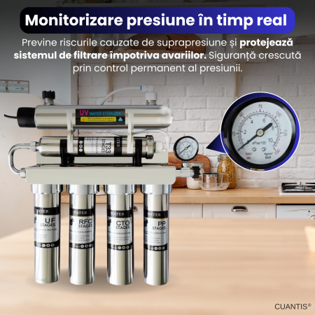 Sistem filtrare apa 6 etape, CUANTIS, debit 180L/h, otel inoxidabil 304, filtre PP, carbon activ, rasina, ultrafiltrare, carbon final, UV, pentru uz rezidential si comercial [5]