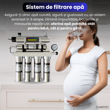 Sistem filtrare apa 6 etape, CUANTIS, debit 180L/h, otel inoxidabil 304, filtre PP, carbon activ, rasina, ultrafiltrare, carbon final, UV, pentru uz rezidential si comercial [1]