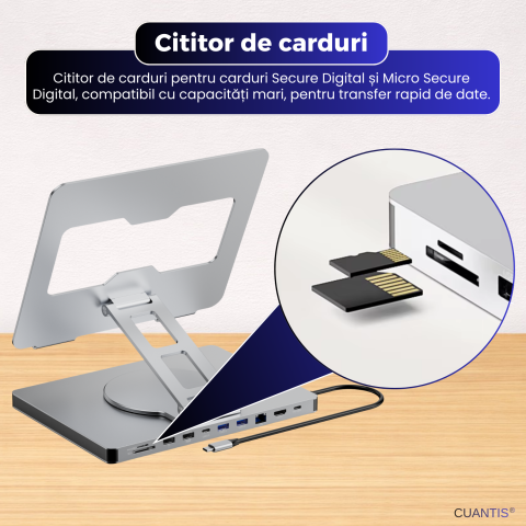 Suport premium din aluminiu cu stație de conectare integrată – reglabil, ergonomic, 4K [3]
