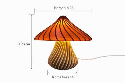 Veioză decorativă Cuantis tip ciupercă printată 3D, lampă de masă cu lumină ambientală caldă, H 23 cm [3]