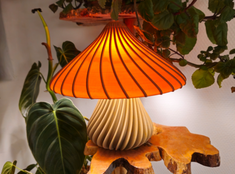 Veioză decorativă Cuantis tip ciupercă printată 3D, lampă de masă cu lumină ambientală caldă, H 23 cm [1]