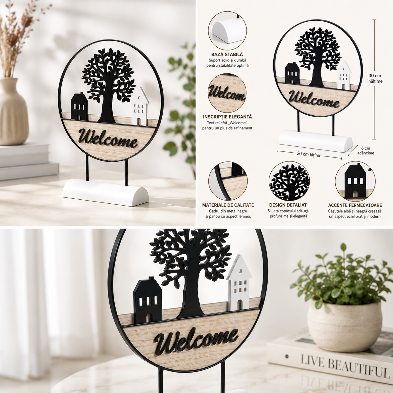 Decoratiune de masa Welcome cu arbore si casute [3]
