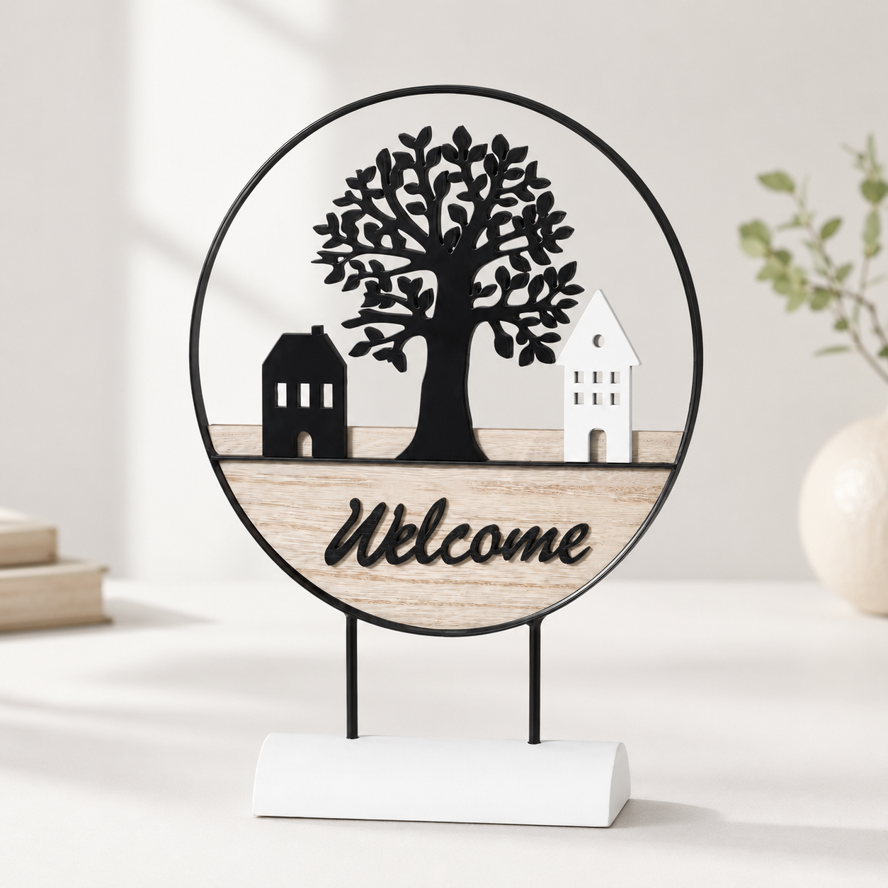 Decoratiune de masa Welcome cu arbore si casute [2]