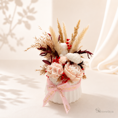 Categorii de produse - Aranjament din flori de ceară  SCULPT - „Peach Teddy”