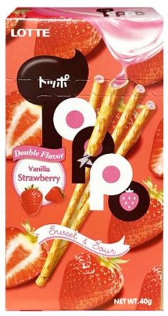 Snacks - Betisoare cu vanilie si capsuni 40g LOTTE TOPPO