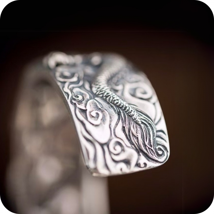 Brățară bărbătească Dragonul în Acțiune din argint 925 cu pietre de Turcoaz, Coral și accente din Bronz – Putere, Protecție și Măiestrie Artizanală [3]