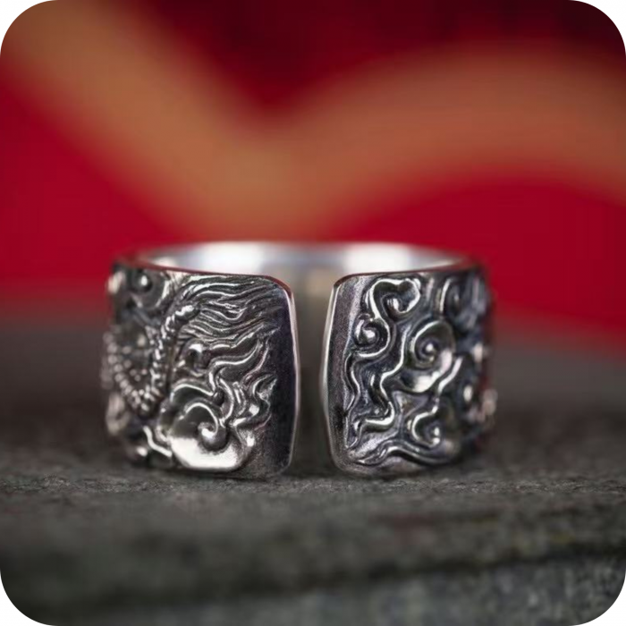 Inel Dragonul Pi Xiu Argint 925 cu Turcuaz, Coral si accente din Bronz [2]