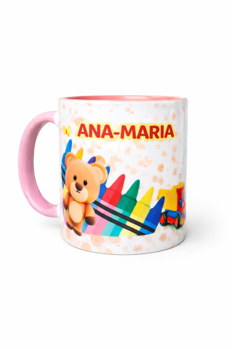 Set pușculiță cu model ursuleț și cană personalizată cu nume [2]