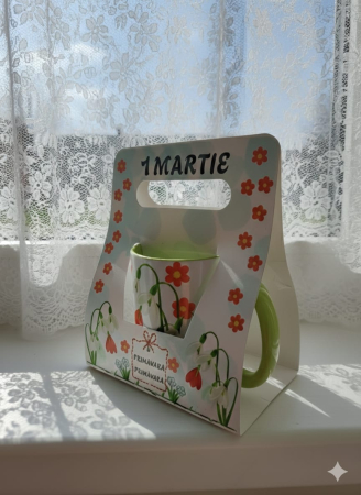 Primăvară - Cană ceramică „1 Martie – Primăvara, Primăvara” cu ambalaj cadou