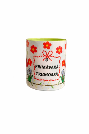 Primăvară - Cană cu mesaj – O primăvară frumoasă - verde