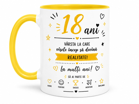 Căni personalizate - Cană personalizată 18 Ani – Cadoul perfect pentru majorat
