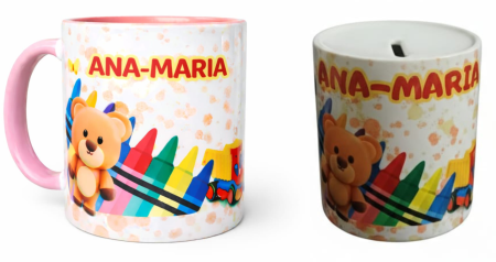 Alte articole - Set pușculiță cu model ursuleț și cană personalizată cu nume