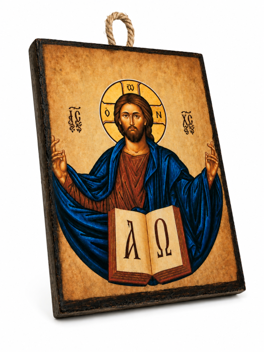 Icoană Iisus Hristos Pantocrator – 10 x 15 cm, Litografiată și Finisată Manual pe Lemn, Hand Made [2]