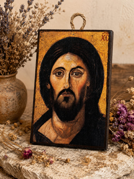 Icoană Hristos – 15 x 20 cm, Litografiată și Finisată Manual, Suport din Lemn [5]