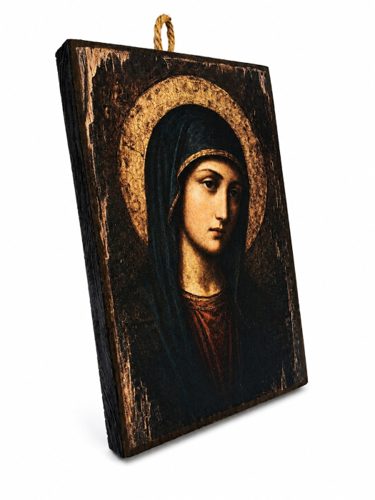 Icoană Maica Domnului Îndurerată – Litografiată și Finisată Manual pe Lemn, 15 x 20 cm  Descriere anunț [2]