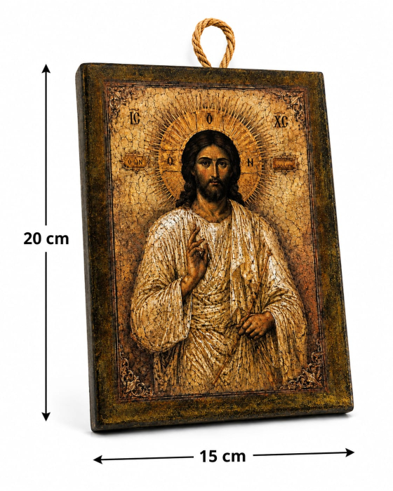 Icoană Iisus Hristos Pantocrator – 15 x 20 cm, Litografiată și Finisată Manual [4]
