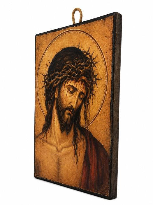 Icoană Chipul Sfânt al lui Iisus – Litografiată și Finisată Manual pe Lemn, 20 x 30 cm [3]