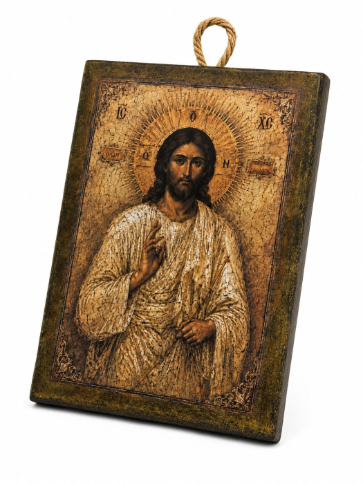Icoană Iisus Hristos Pantocrator – 15 x 20 cm, Litografiată și Finisată Manual [3]