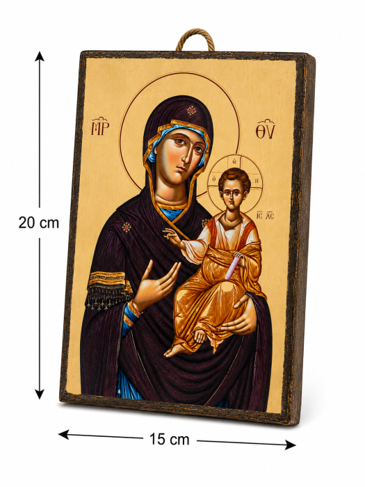 Icoană Maica Domnului cu Pruncul Iisus – Maica Domnului Hodighitria, litografiată și finisată manual pe lemn, Hand Made [3]
