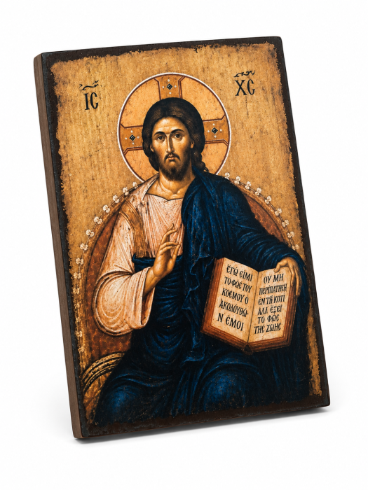 Icoană Hristos Pantocrator pe Lemn, Litografiată și Finisată Manual, 15 x 20 cm [3]