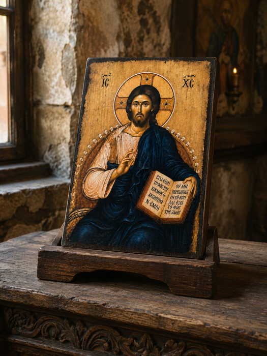 Icoană Hristos Pantocrator pe Lemn, Litografiată și Finisată Manual, 15 x 20 cm [5]