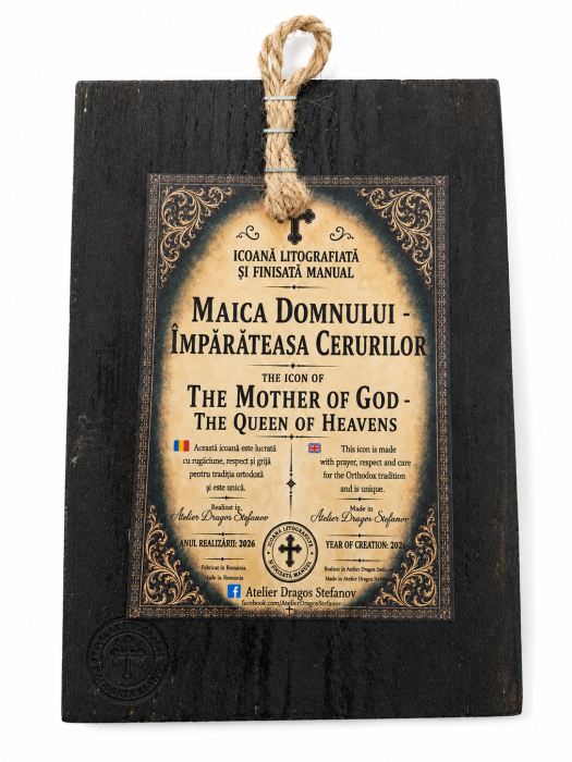Icoană Maica Domnului – Împărăteasa Cerurilor | Litografiată și Finisată Manual | 15 × 20 cm [7]