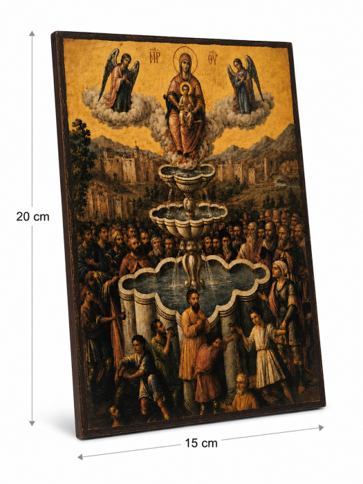 Icoană Maica Domnului – Izvorul Dătător de Viață | Litografiată și Finisată Manual | 15×20 cm [4]