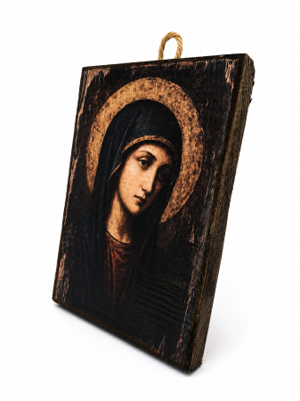 Icoană Maica Domnului Îndurerată – Litografiată și Finisată Manual pe Lemn, 15 x 20 cm  Descriere anunț [2]