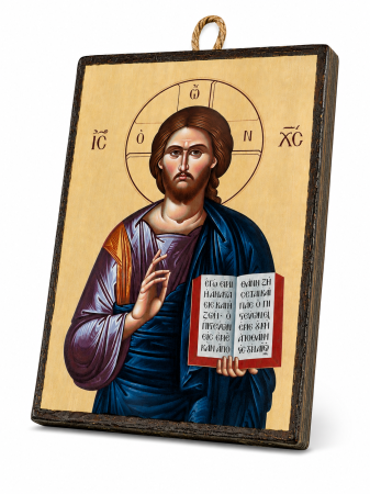 Icoană Iisus Hristos Pantocrator – 15 x 20 cm, Litografiată și Finisată Manual pe Lemn, Hand Made [1]