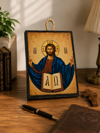 Icoană Iisus Hristos Pantocrator – 10 x 15 cm, Litografiată și Finisată Manual pe Lemn, Hand Made [3]