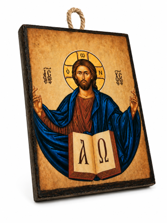 Icoană Iisus Hristos Pantocrator – 10 x 15 cm, Litografiată și Finisată Manual pe Lemn, Hand Made [1]