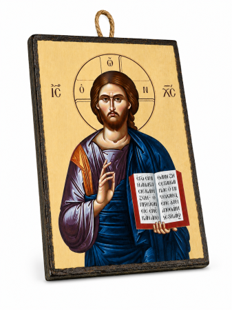 Icoană Iisus Hristos Pantocrator – 15 x 20 cm, Litografiată și Finisată Manual pe Lemn, Hand Made [2]