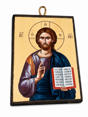 Icoane Iisus Hristos - Icoană Iisus Hristos Pantocrator – 15 x 20 cm, Litografiată și Finisată Manual pe Lemn, Hand Made
