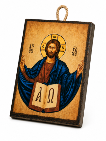 Icoană Iisus Hristos Pantocrator – 10 x 15 cm, Litografiată și Finisată Manual pe Lemn, Hand Made [2]