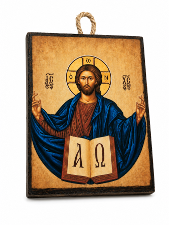 Icoane Iisus Hristos - Icoană Iisus Hristos Pantocrator – 10 x 15 cm, Litografiată și Finisată Manual pe Lemn, Hand Made