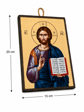 Icoană Iisus Hristos Pantocrator – 15 x 20 cm, Litografiată și Finisată Manual pe Lemn, Hand Made [4]