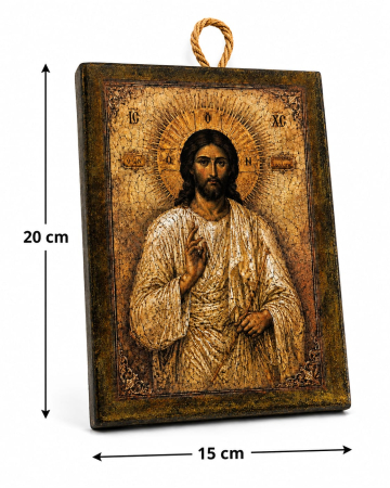 Icoană Iisus Hristos Pantocrator – 15 x 20 cm, Litografiată și Finisată Manual [3]