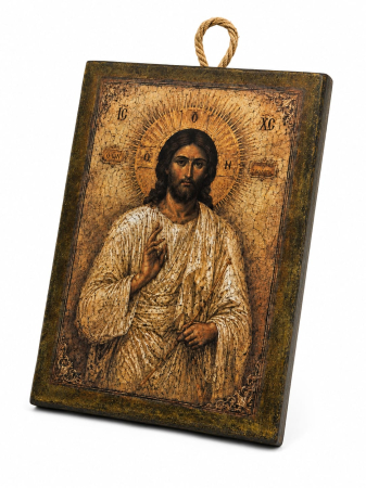 Icoană Iisus Hristos Pantocrator – 15 x 20 cm, Litografiată și Finisată Manual [2]