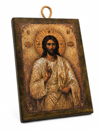 Icoană Iisus Hristos Pantocrator – 15 x 20 cm, Litografiată și Finisată Manual [1]