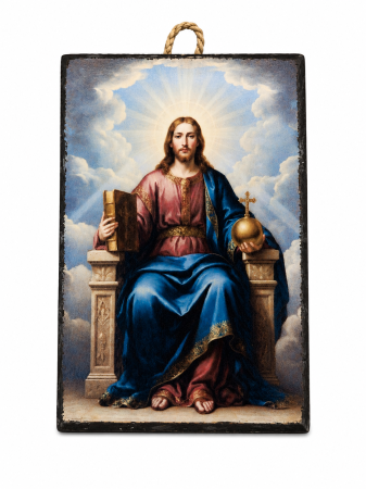 Icoane Iisus Hristos - Icoană Iisus Hristos Împăratul Lumii – Litografiată și Finisată Manual, 15 x 20 cm