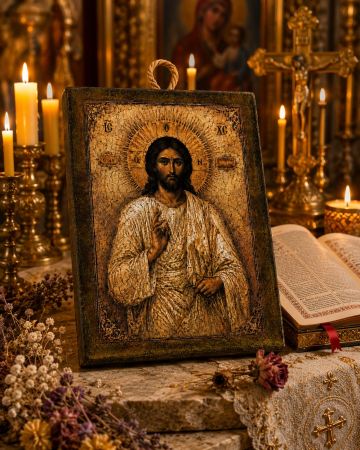 Icoană Iisus Hristos Pantocrator – 15 x 20 cm, Litografiată și Finisată Manual [4]