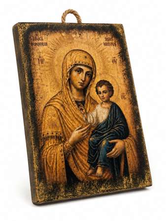 Icoane Maica Domnului - coană Maica Domnului  ,, INDRUMATOAREA ,,– 15 x 20 cm, Litografiată și Finisată Manual pe Lemn, Hand Made