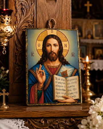 Icoană Hristos Pantocrator – litografiată și finisată manual, 15 × 20 cm [2]
