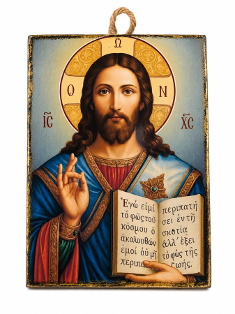 Icoane Iisus Hristos - Icoană Hristos Pantocrator – litografiată și finisată manual, 15 × 20 cm