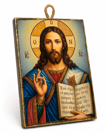 Icoană Hristos Pantocrator – litografiată și finisată manual, 15 × 20 cm [1]